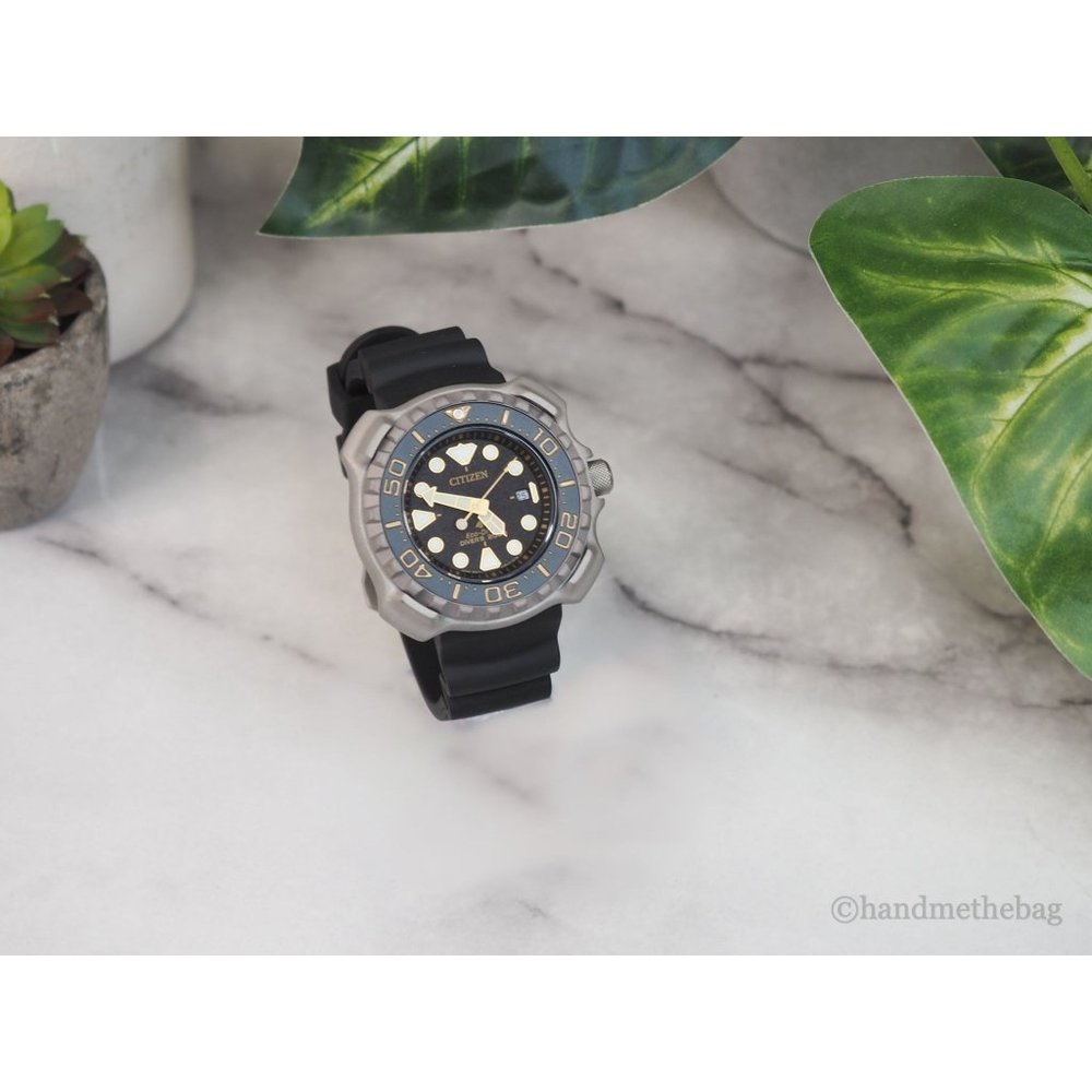 NWT Citizen Men's Promaster Marine Diver Eco-Drive Titanium Black Strap Watch - Picture 2 of 4